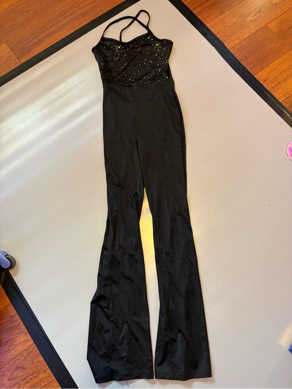 Weissman Black Sequin Bodice Wide-Leg Jumpsuit with vest